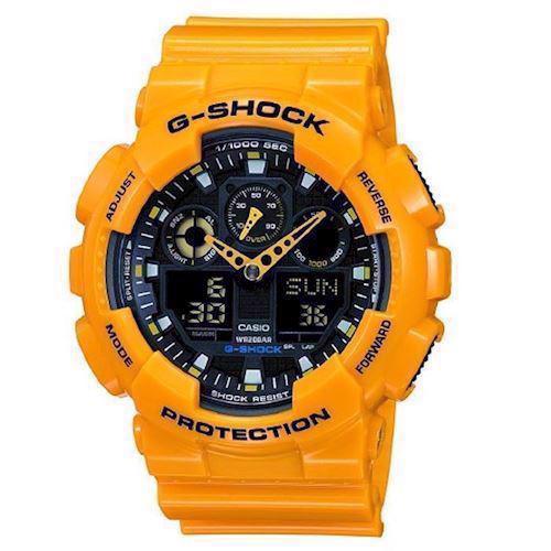 Image of Casio G-Shock gul resin med stål (5081) multifunktions quartz Herre ur, model GA-100A-9AER